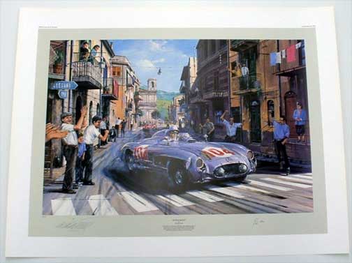  300SLR in during the 1955 Targa Florio signed by the artist and Moss